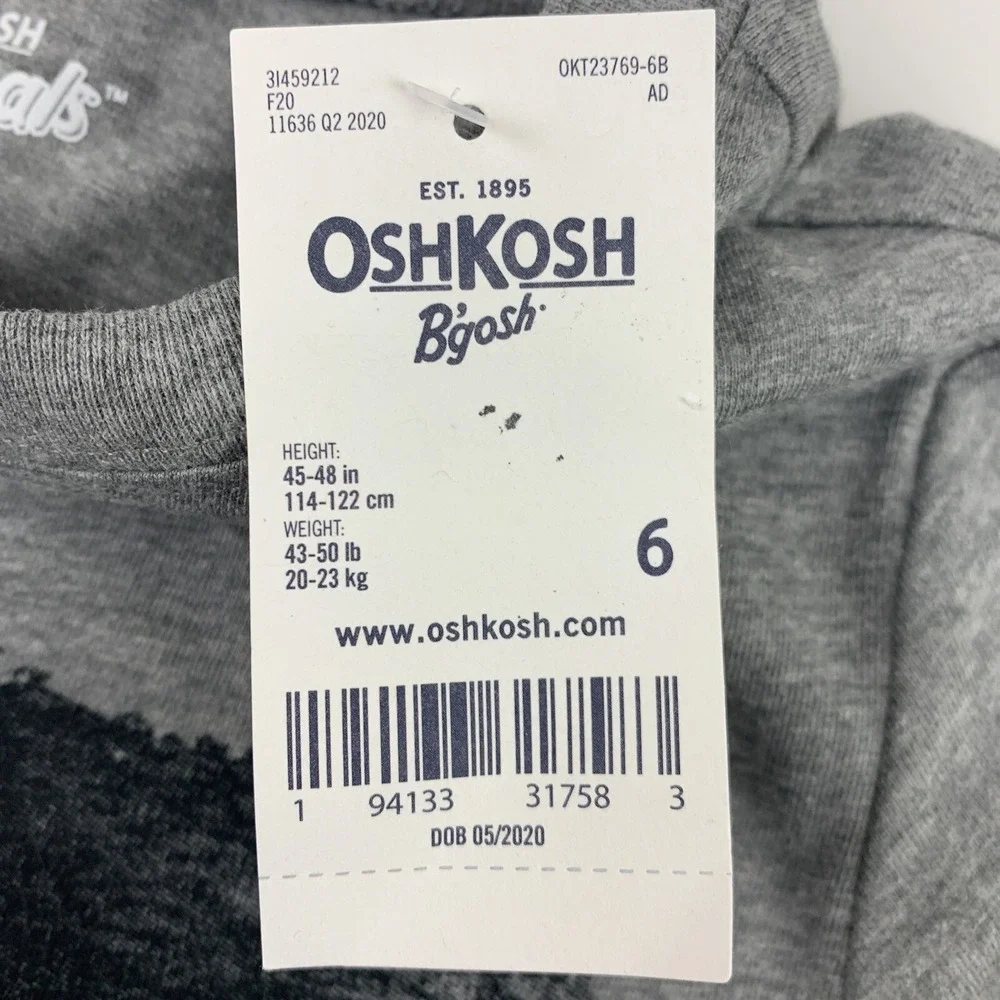 Oshkosh Boys Ninja S/S Glow in the Dark Tee T Shirt‎ Gray 🆕 [Boy's Size 6] NWT
